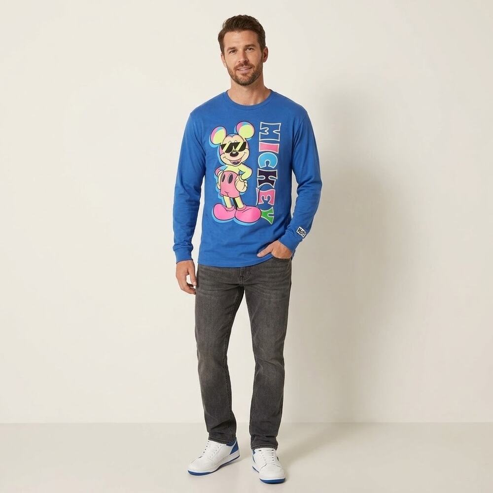 Disney x Neff Mickey Mouse Graphic Tee Shirt Mens XL Long Sleeve Neon Blue